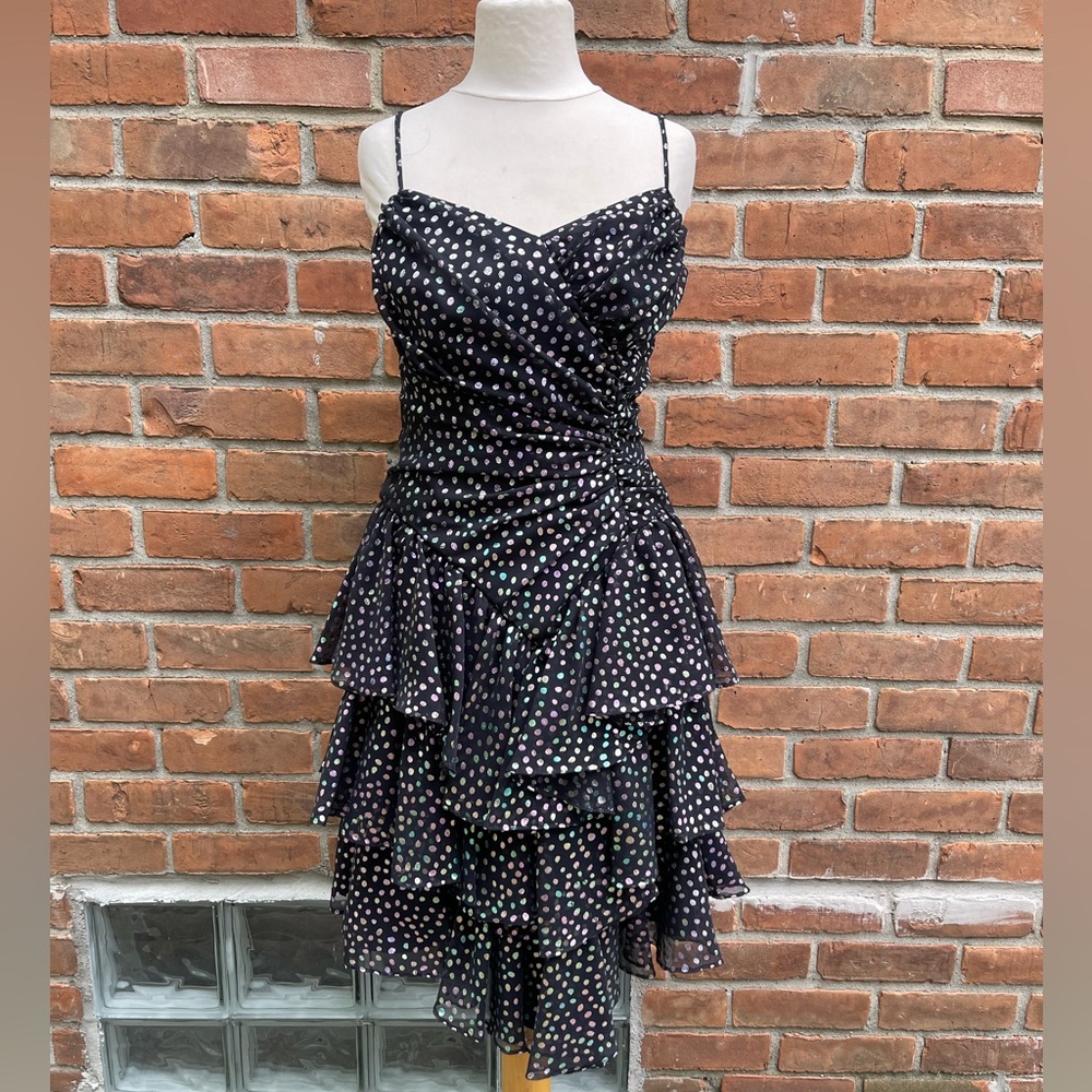 Vintage New Leaf 80’s Metallic Polka Dot Ruffle Dress - Picture 1 of 9